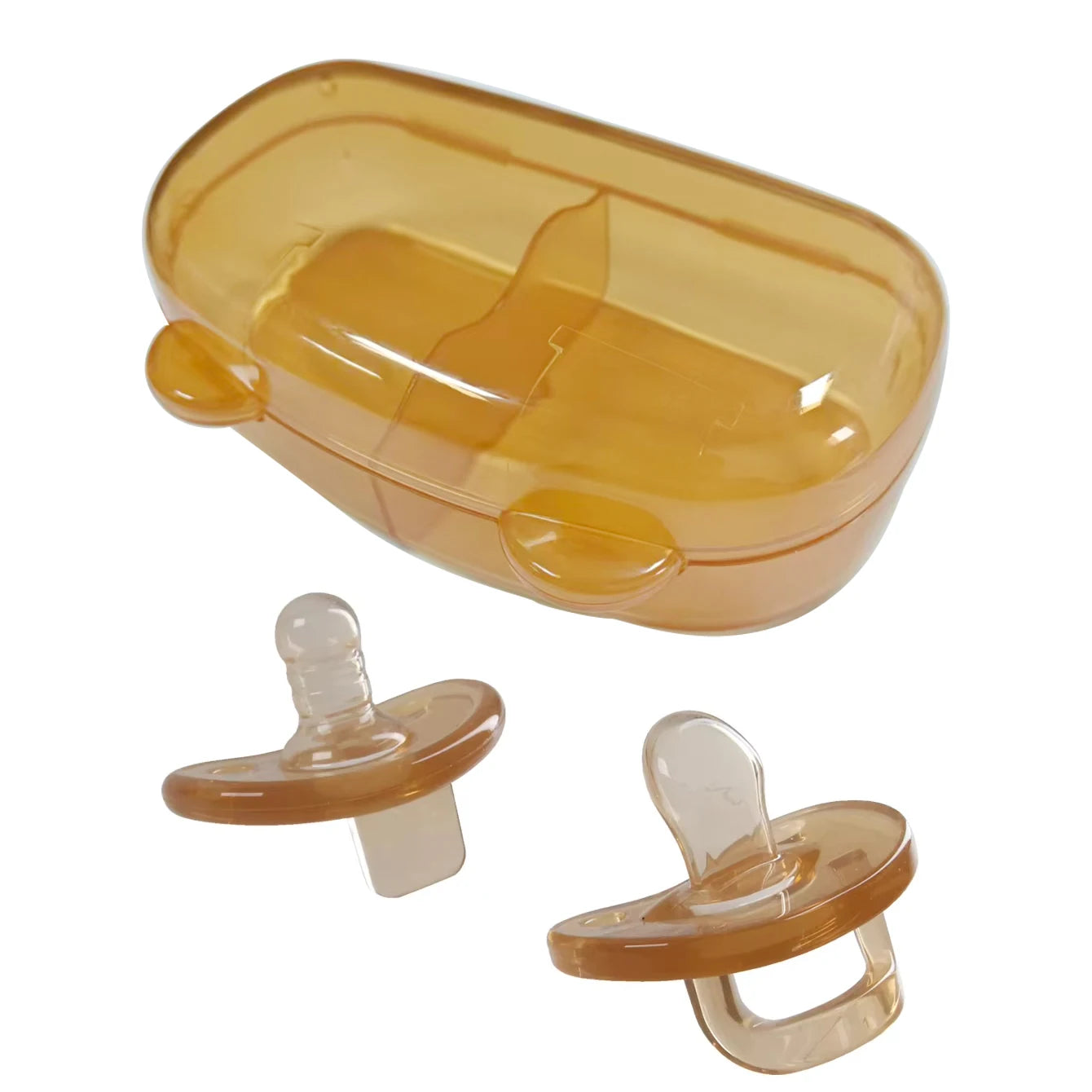 Baby Silicone Pacifier Set Day and Night with Cute Bear Storage Box Brown pure color one-piece mold pacifiers Soother Set frost