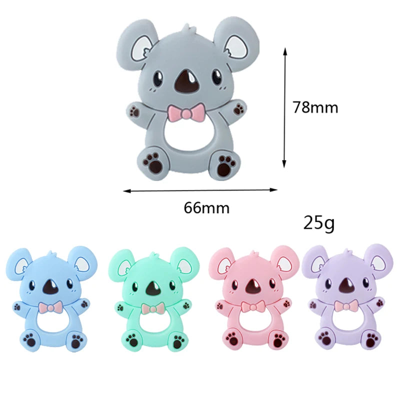 5pcs food grade silicone baby teether baby teething toy pendant bear rabbit cat dinosaur beads DIY hippo lion chew