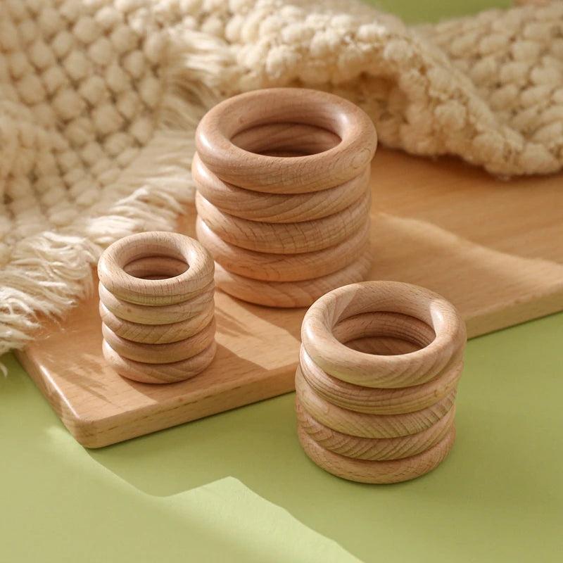 Let's Make Beech Wood 50pc Wooden Ring 40/55/60/70mm Wooden Teether DIY Bracelet Crafts Gift Teething Accessory Baby Teether