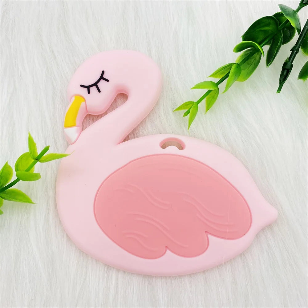 5pcs food grade silicone baby teether baby teething toy pendant bear rabbit cat dinosaur beads DIY hippo lion chew