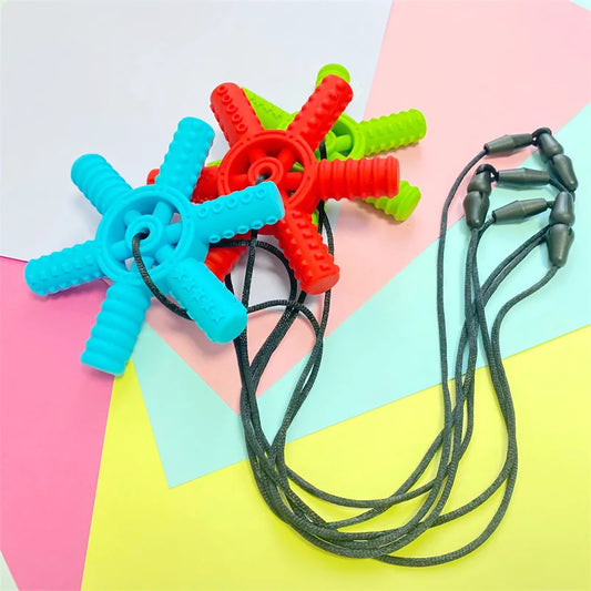 5pcs Baby Silicone Creative Chewing Necklace Teether Autism Sensory Chewing Pendant Oral Sports Toys