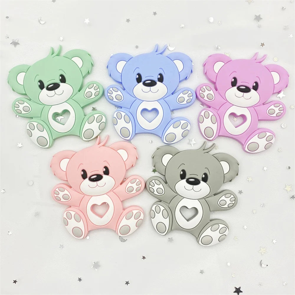 5pcs food grade silicone baby teether baby teething toy pendant bear rabbit cat dinosaur beads DIY hippo lion chew