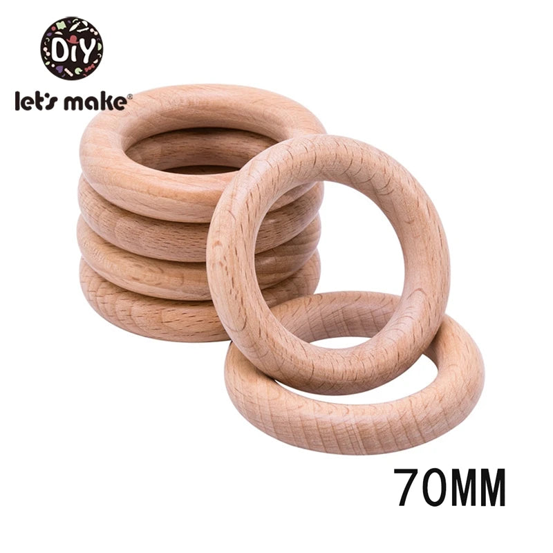 Let's Make Beech Wood 50pc Wooden Ring 40/55/60/70mm Wooden Teether DIY Bracelet Crafts Gift Teething Accessory Baby Teether