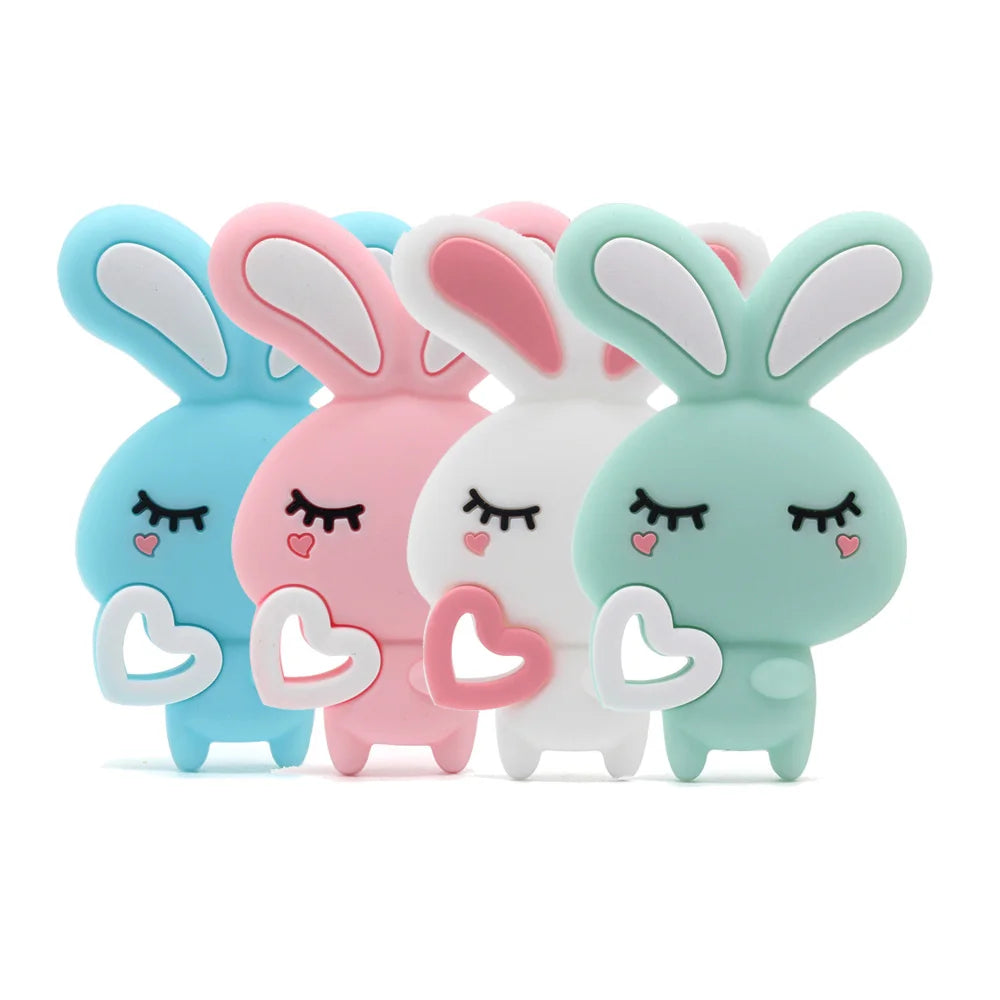 5pcs food grade silicone baby teether baby teething toy pendant bear rabbit cat dinosaur beads DIY hippo lion chew
