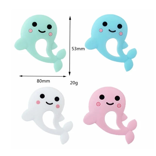 5pcs food grade silicone baby teether baby teething toy pendant bear rabbit cat dinosaur beads DIY hippo lion chew