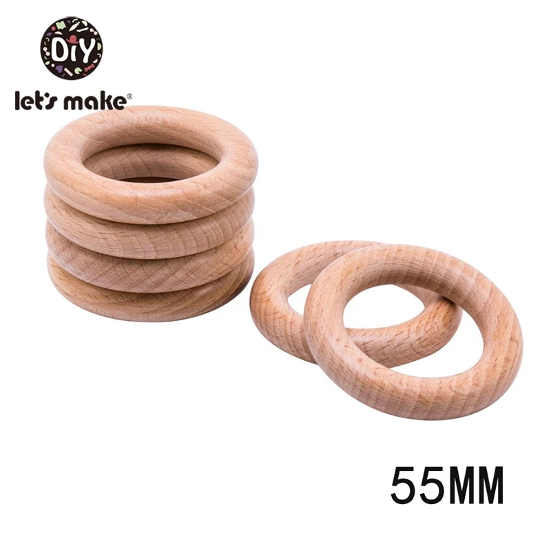 Let's Make Beech Wood 50pc Wooden Ring 40/55/60/70mm Wooden Teether DIY Bracelet Crafts Gift Teething Accessory Baby Teether
