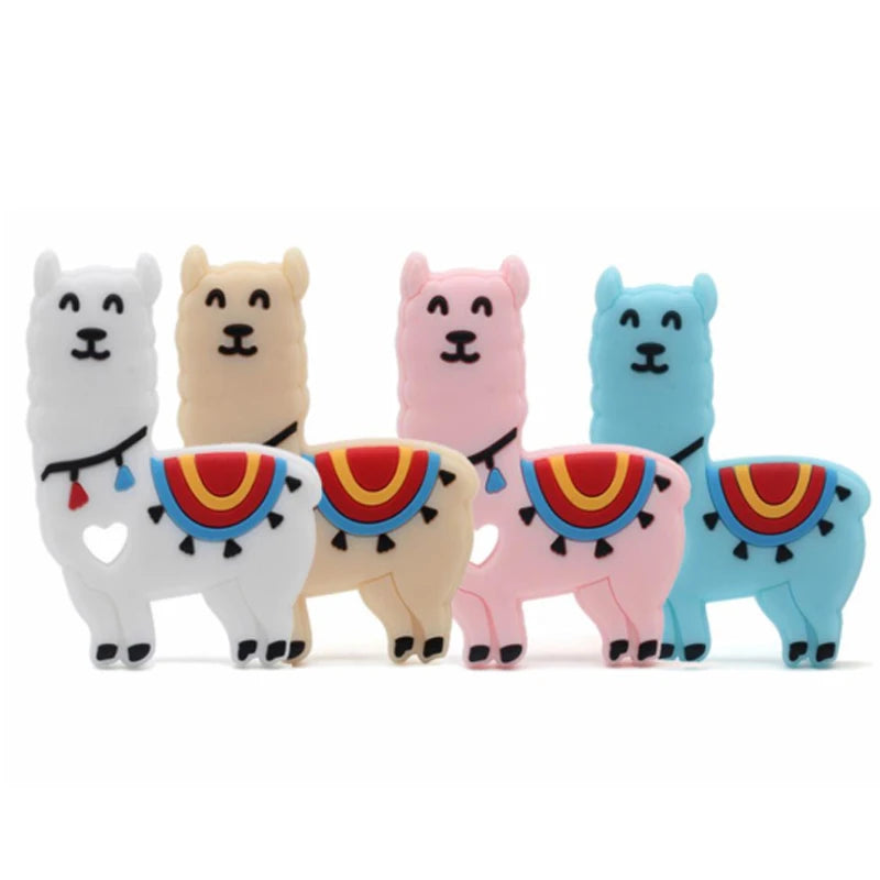 5pcs food grade silicone baby teether baby teething toy pendant bear rabbit cat dinosaur beads DIY hippo lion chew