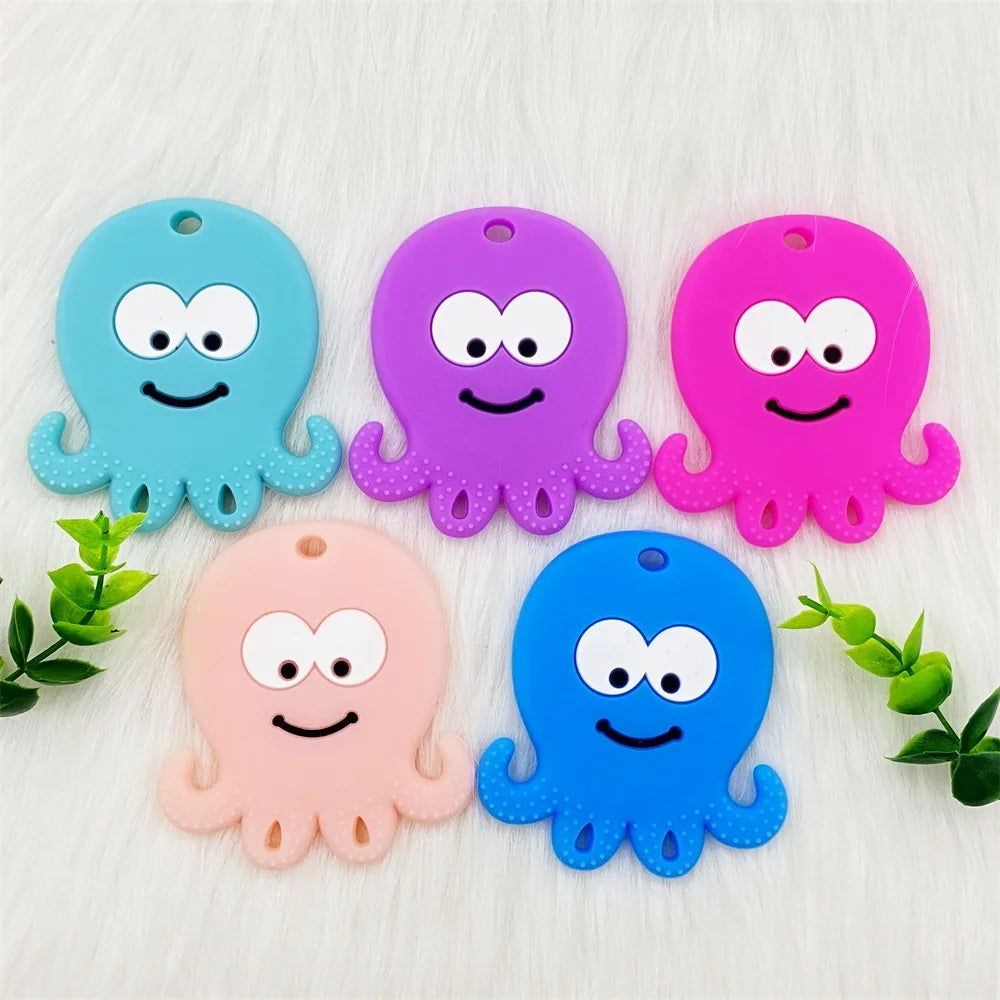 5pcs food grade silicone baby teether baby teething toy pendant bear rabbit cat dinosaur beads DIY hippo lion chew