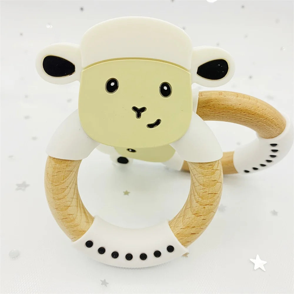 5pcs food grade silicone baby teether baby teething toy pendant bear rabbit cat dinosaur beads DIY hippo lion chew
