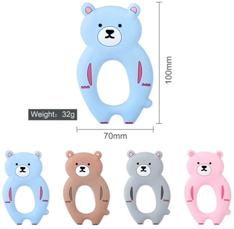 5pcs food grade silicone baby teether baby teething toy pendant bear rabbit cat dinosaur beads DIY hippo lion chew