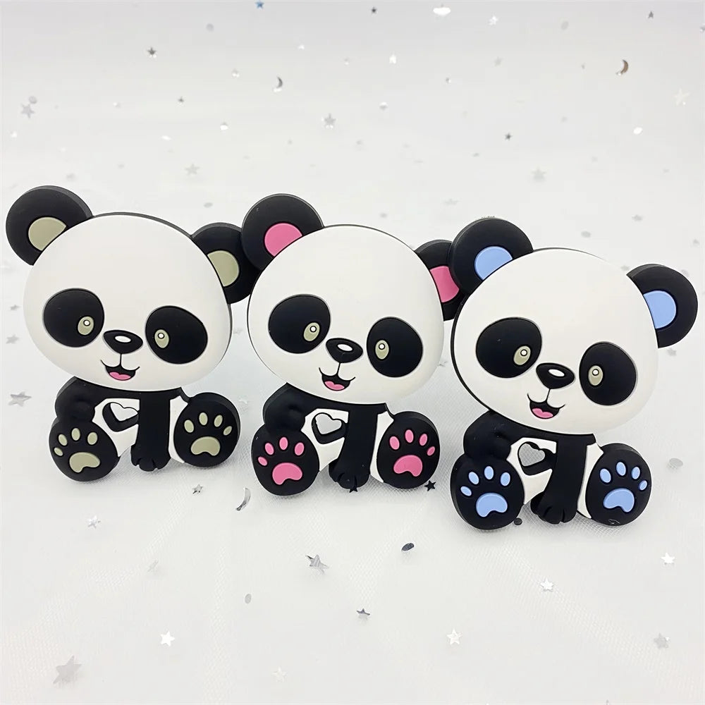 5pcs food grade silicone baby teether baby teething toy pendant bear rabbit cat dinosaur beads DIY hippo lion chew