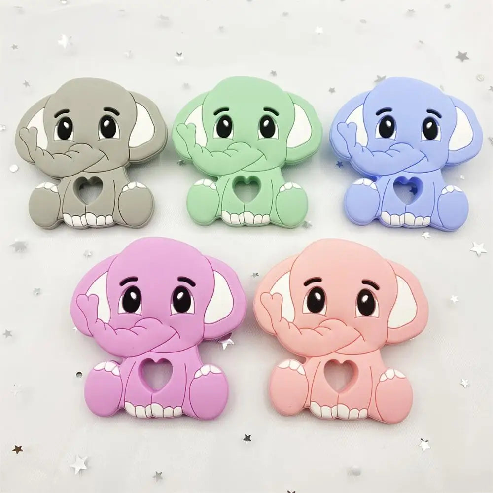 5pcs food grade silicone baby teether baby teething toy pendant bear rabbit cat dinosaur beads DIY hippo lion chew