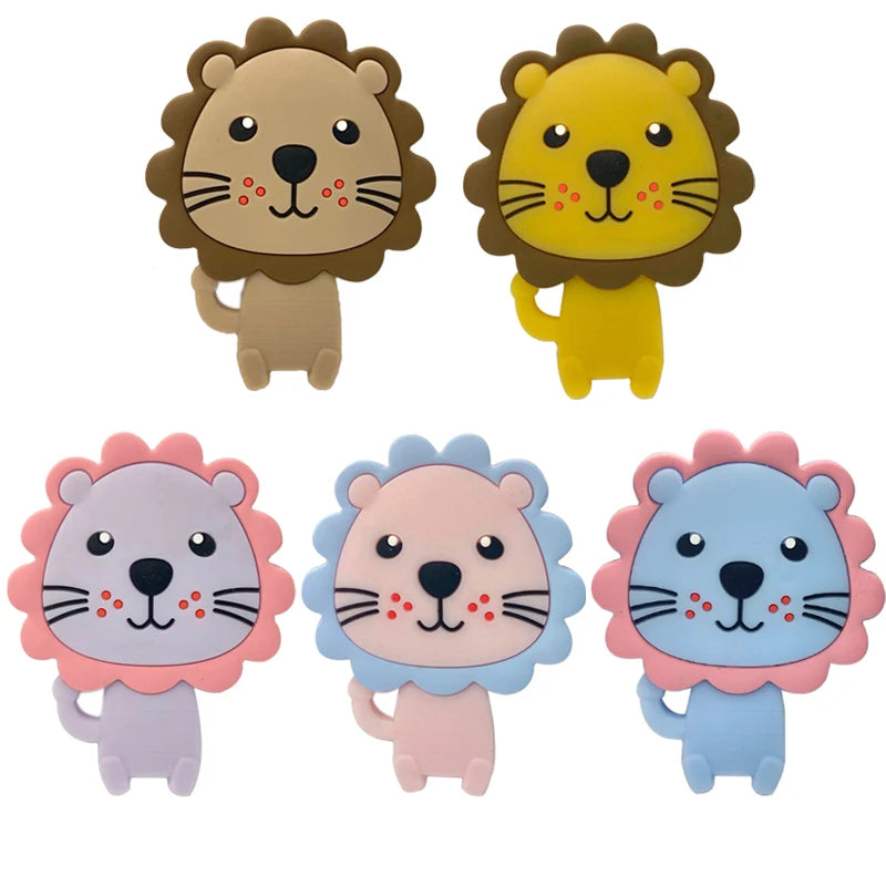 5pcs food grade silicone baby teether baby teething toy pendant bear rabbit cat dinosaur beads DIY hippo lion chew