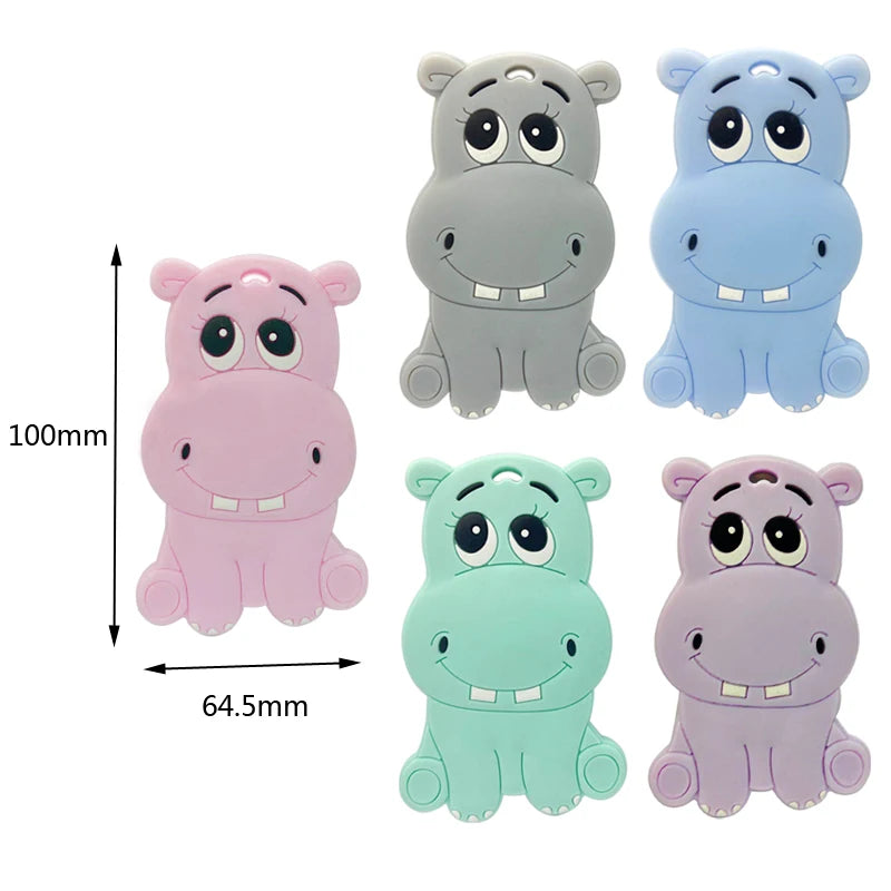 5pcs food grade silicone baby teether baby teething toy pendant bear rabbit cat dinosaur beads DIY hippo lion chew
