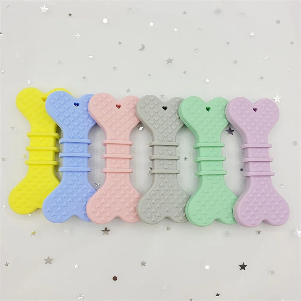 5pcs food grade silicone baby teether baby teething toy pendant bear rabbit cat dinosaur beads DIY hippo lion chew