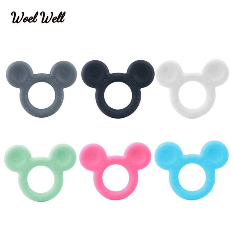 5pcs food grade silicone baby teether baby teething toy pendant bear rabbit cat dinosaur beads DIY hippo lion chew