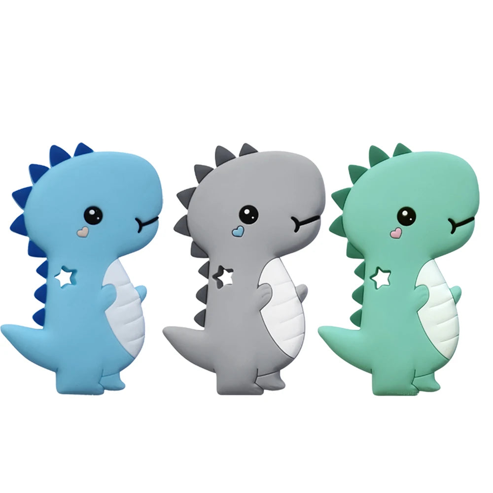 5pcs food grade silicone baby teether baby teething toy pendant bear rabbit cat dinosaur beads DIY hippo lion chew