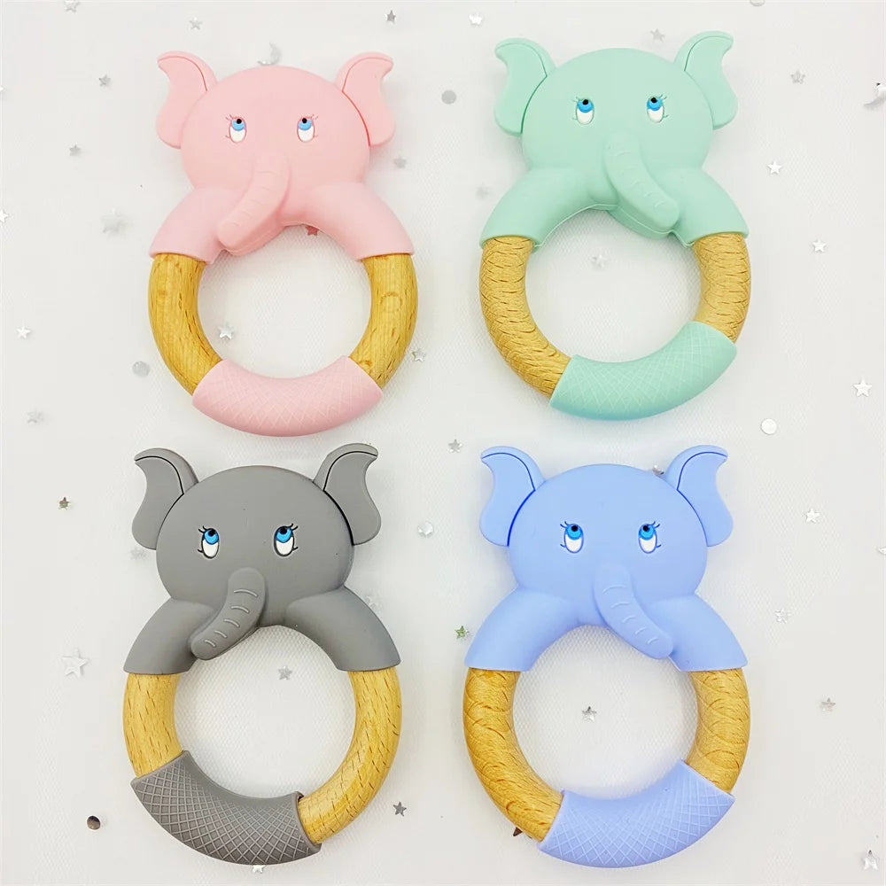 5pcs food grade silicone baby teether baby teething toy pendant bear rabbit cat dinosaur beads DIY hippo lion chew