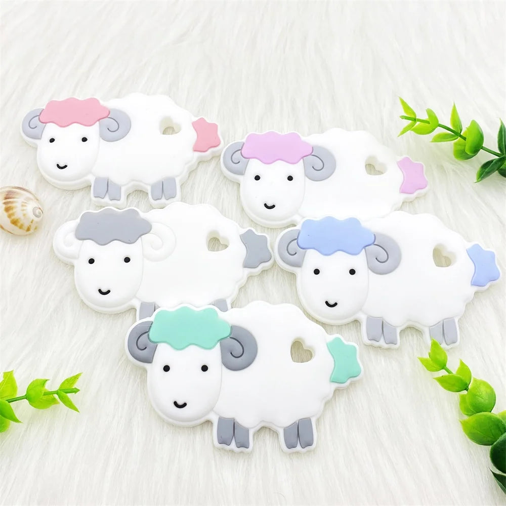 5pcs food grade silicone baby teether baby teething toy pendant bear rabbit cat dinosaur beads DIY hippo lion chew