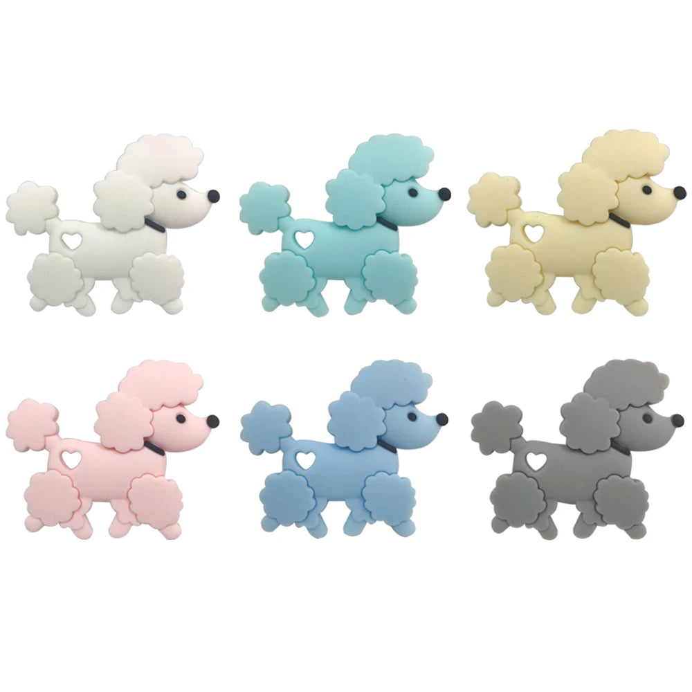 5pcs food grade silicone baby teether baby teething toy pendant bear rabbit cat dinosaur beads DIY hippo lion chew