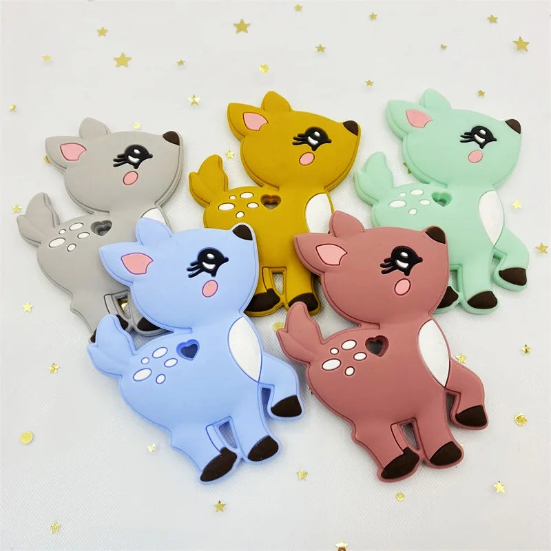 5pcs food grade silicone baby teether baby teething toy pendant bear rabbit cat dinosaur beads DIY hippo lion chew