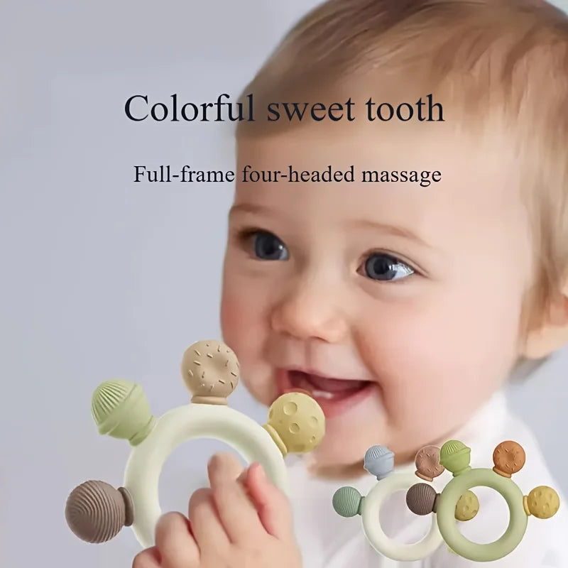 Baby silicone teether anti-eating hand grasping training biting and biting and biting teething sticks nibbling toys chewing teet