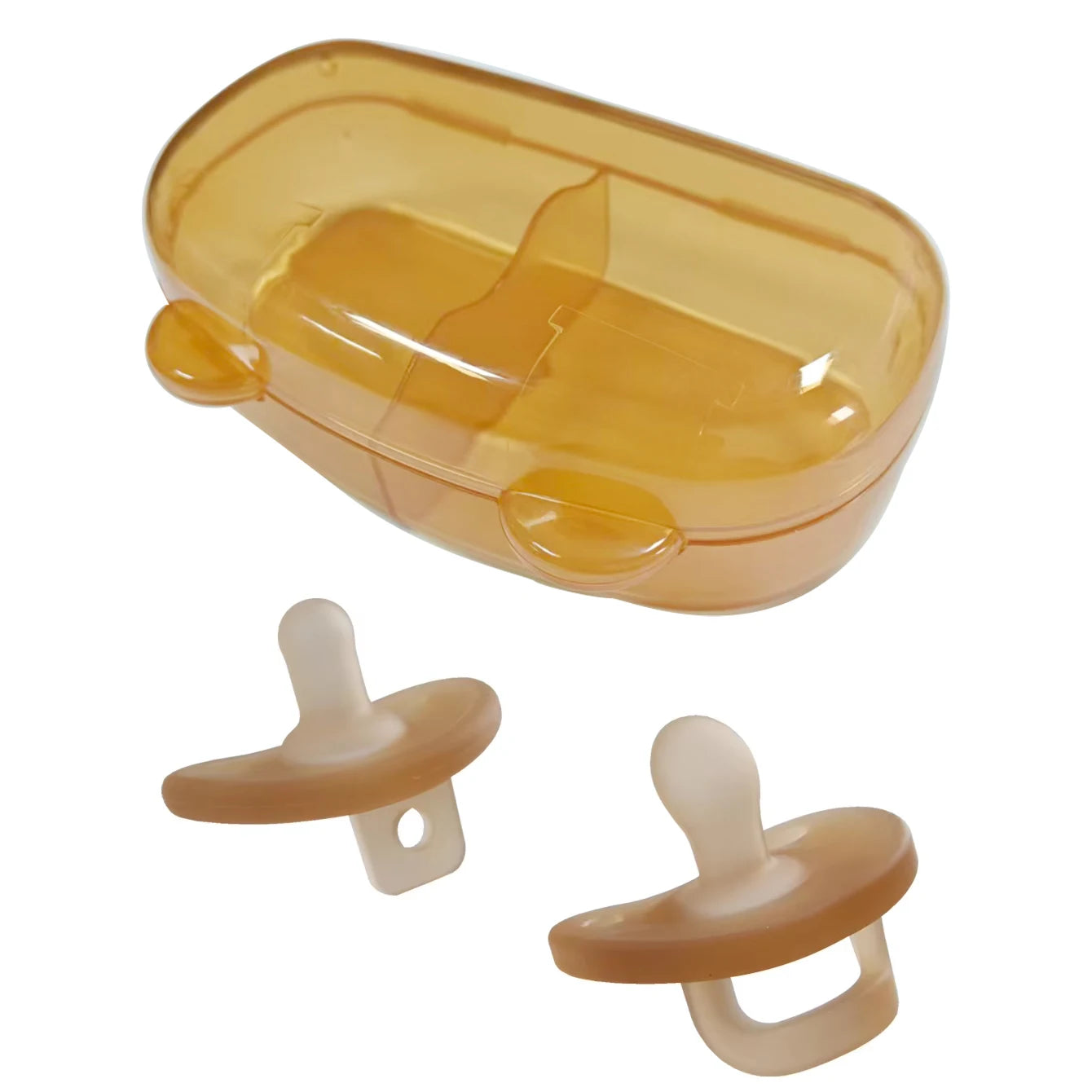 Baby Silicone Pacifier Set Day and Night with Cute Bear Storage Box Brown pure color one-piece mold pacifiers Soother Set frost