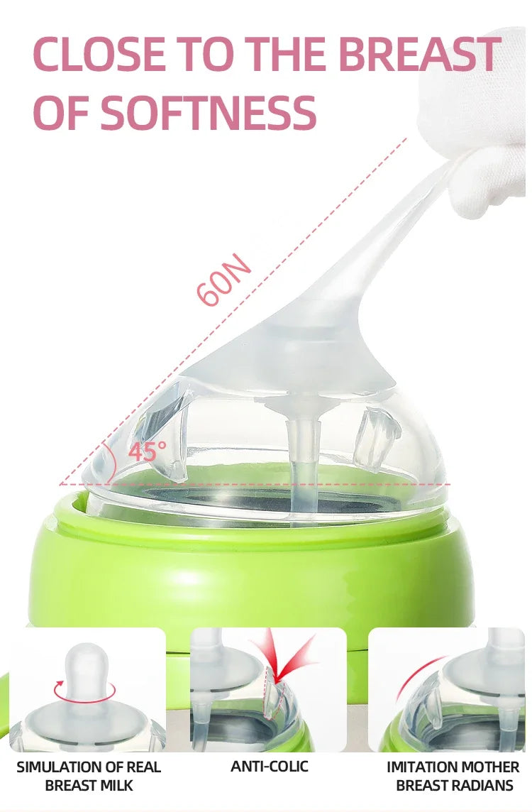 1pc Silicone Baby Bottle 150ml/240ml Soft Durable against drops Big Mouth Pacifier Head Silicone with Handle and Gravity Ball