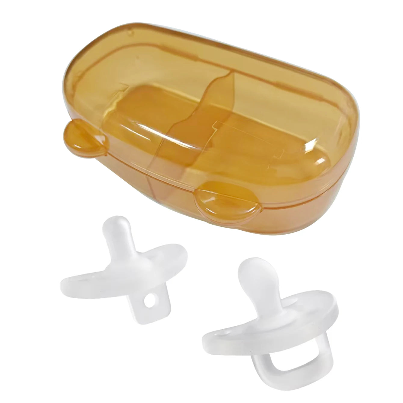 Baby Silicone Pacifier Set Day and Night with Cute Bear Storage Box Brown pure color one-piece mold pacifiers Soother Set frost