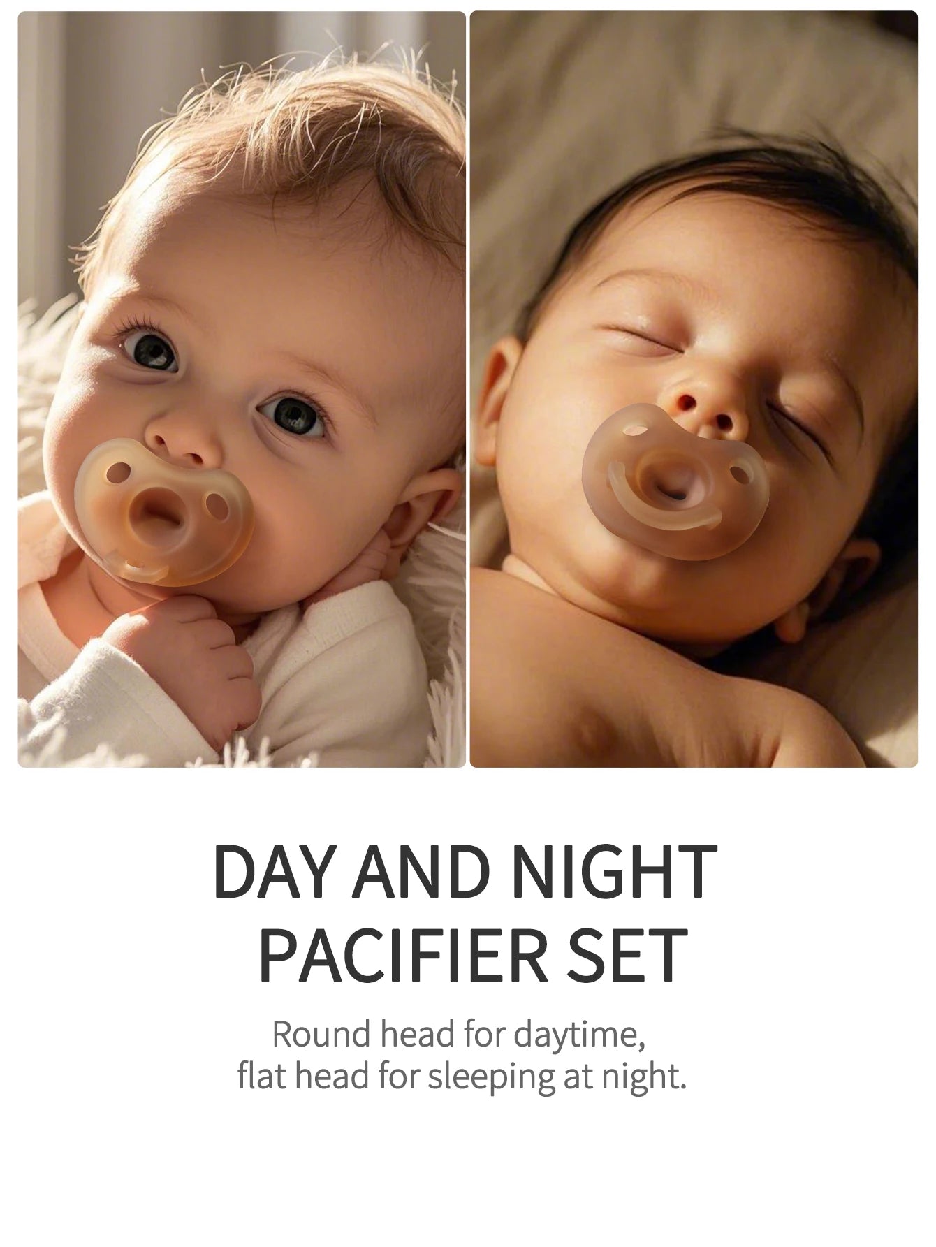 Baby Silicone Pacifier Set Day and Night with Cute Bear Storage Box Brown pure color one-piece mold pacifiers Soother Set frost