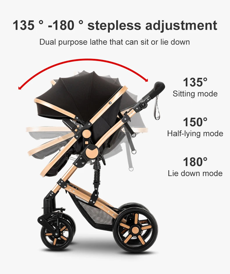 Multifunctional Stroller 3-in-1 with Car Seat and Isofix Newborn Travel System High View Pram Foldable Portable Carriage