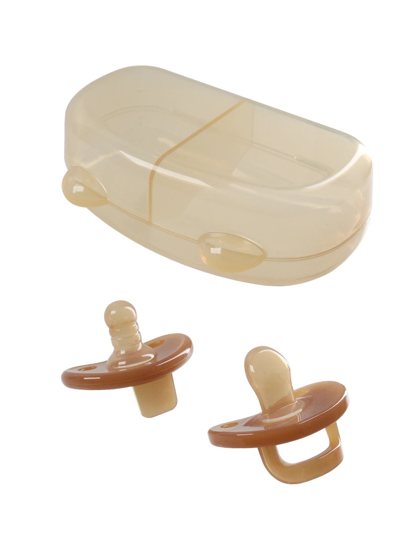 Baby Silicone Pacifier Set Day and Night with Cute Bear Storage Box Brown pure color one-piece mold pacifiers Soother Set frost