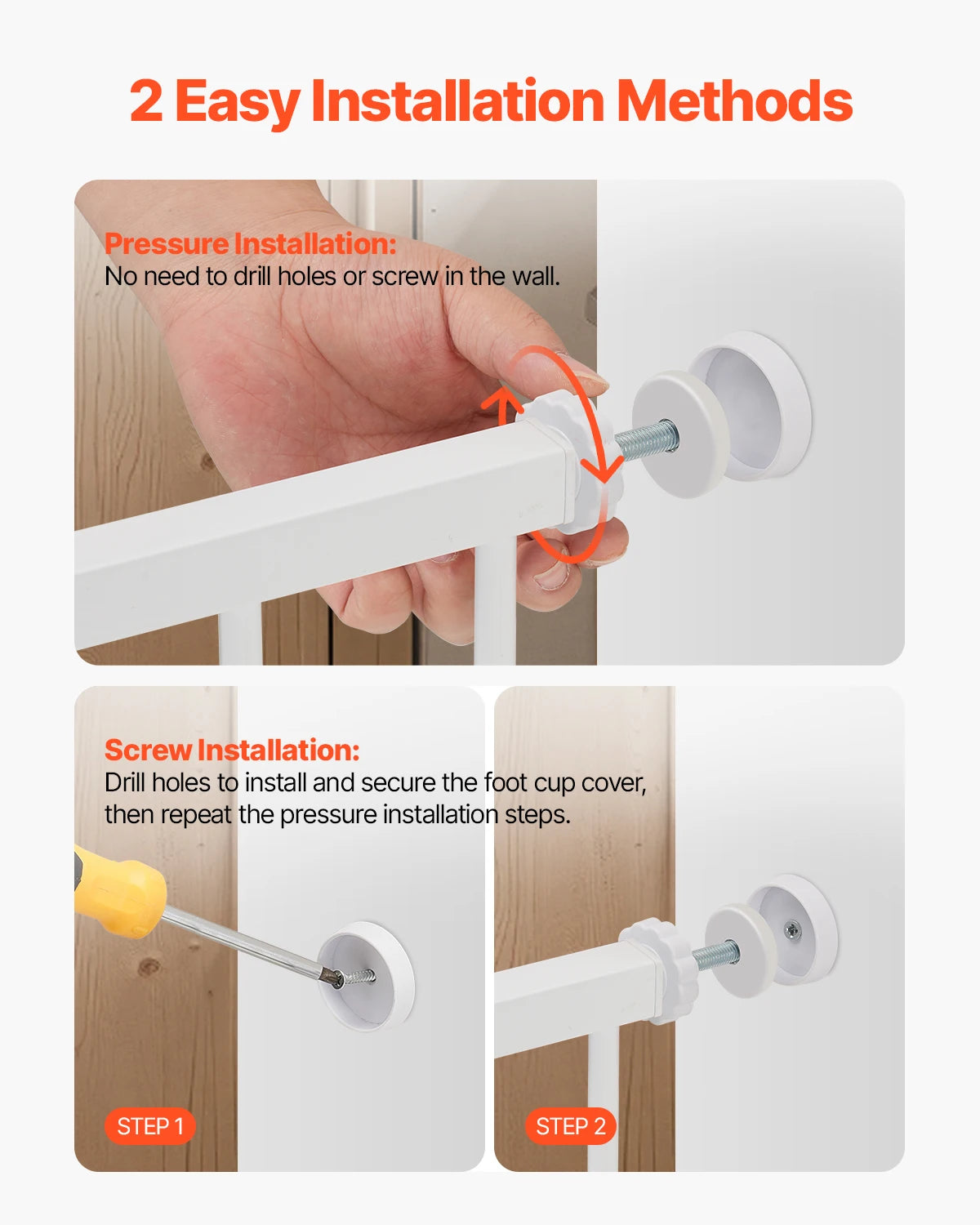 SucceBuy Baby Gate 28/30/36 Inches High Dog Gate Easy Step Walk Thru Child Pet Security Pressure Mount Kit Wall Cups Doorways