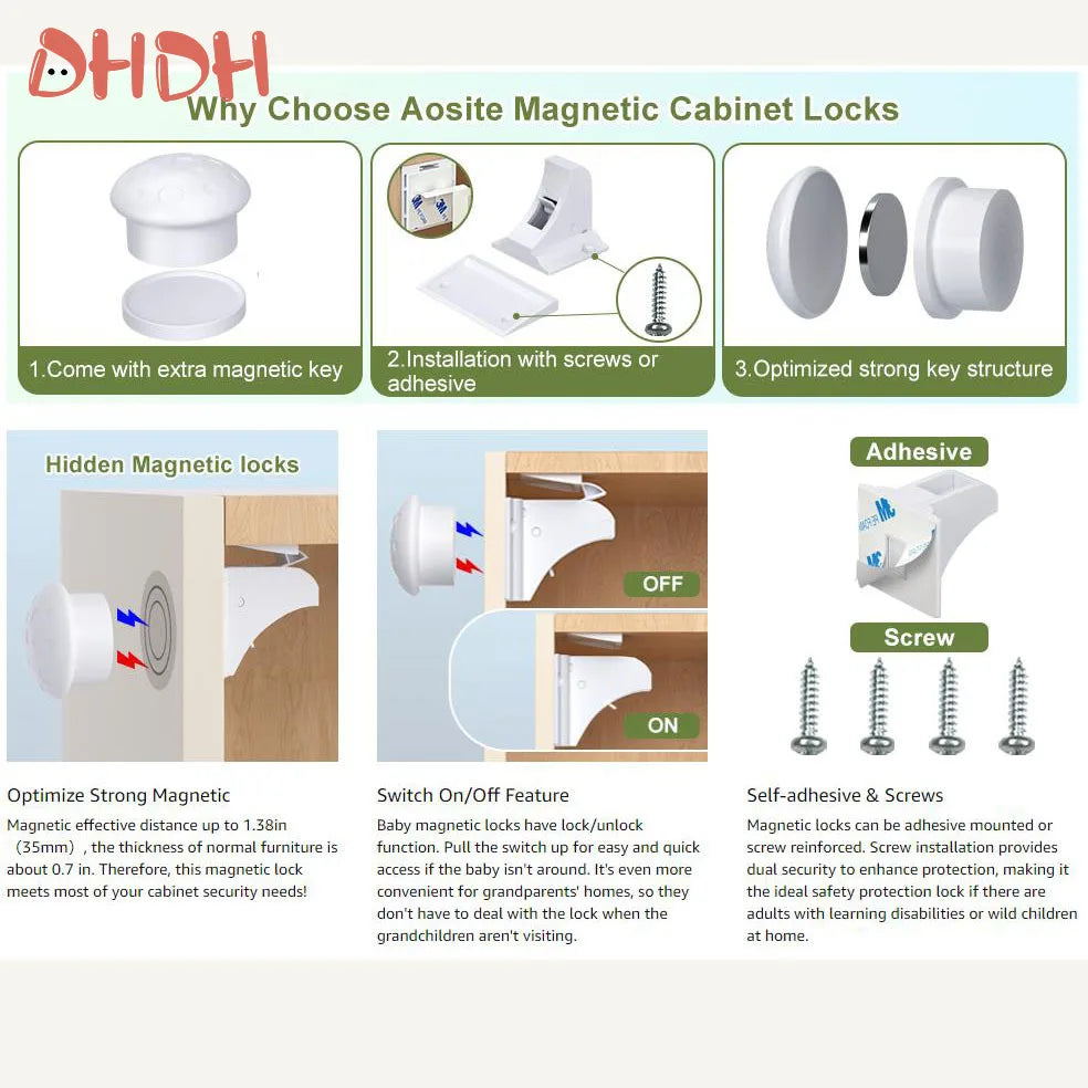 New Style Baby Safety Lock Invisible Magnetic Locks Baby Proofing Products Safety Accessories Self-adhesive or Screw Fixed