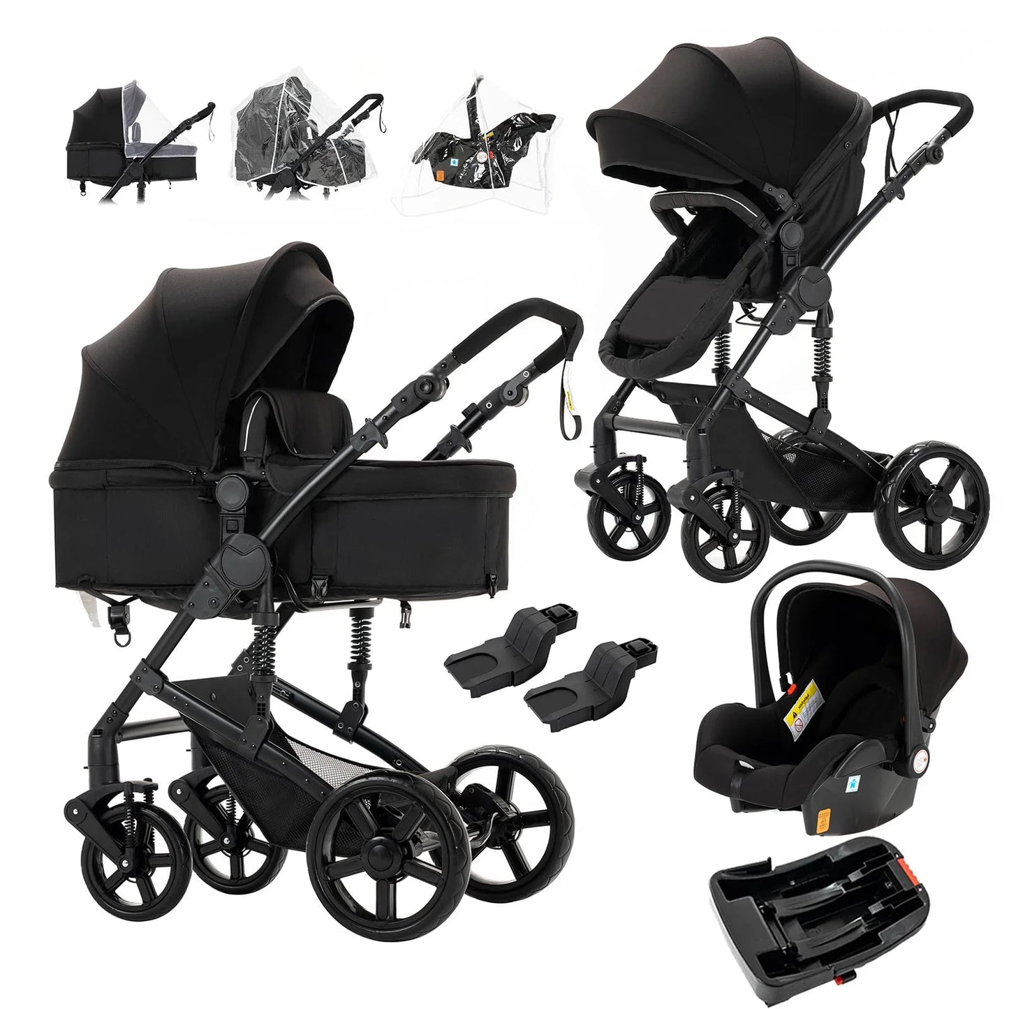 Multifunctional Stroller 3-in-1 with Car Seat and Isofix Newborn Travel System High View Pram Foldable Portable Carriage