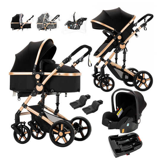 Multifunctional Stroller 3-in-1 with Car Seat and Isofix Newborn Travel System High View Pram Foldable Portable Carriage