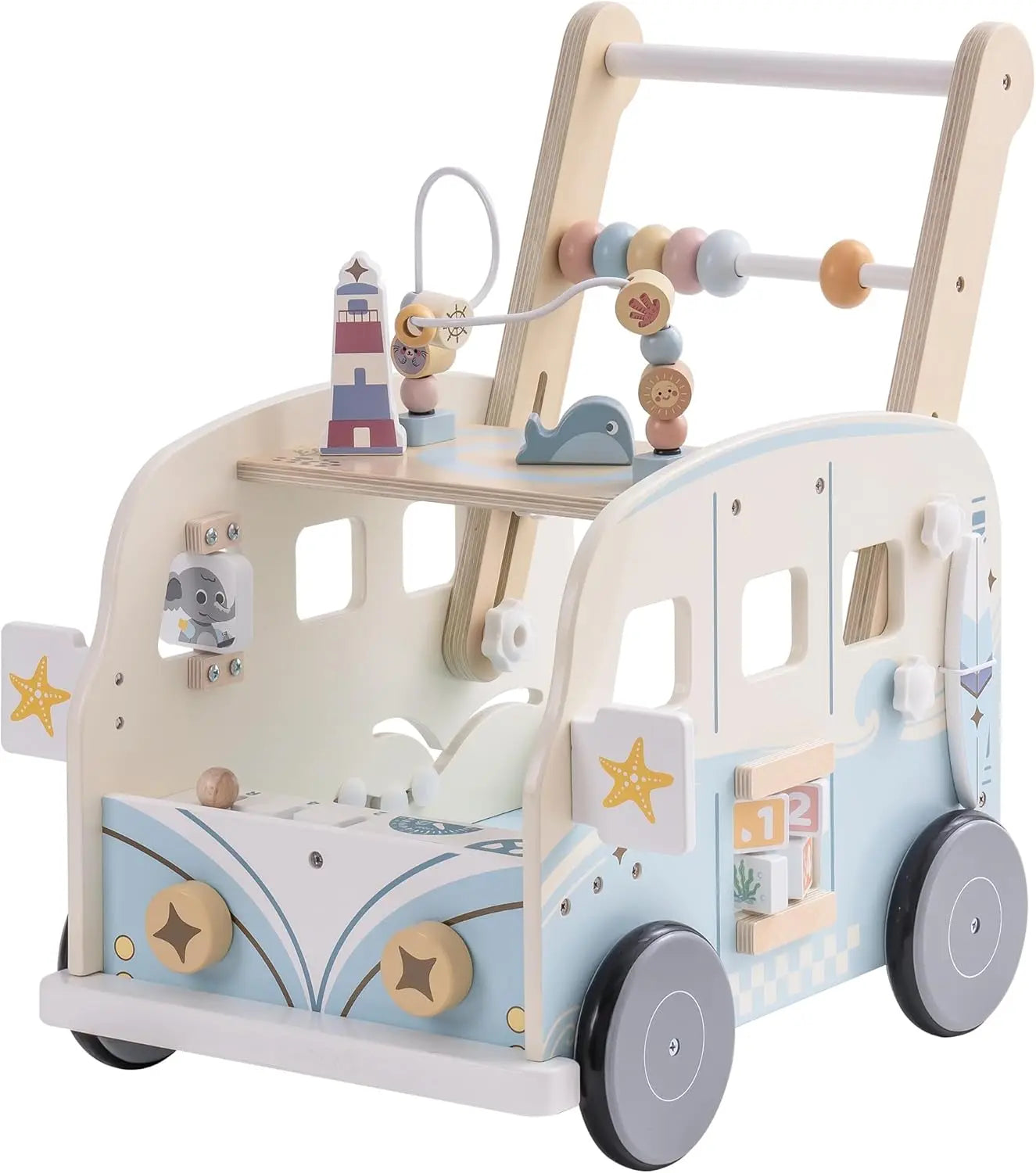 Robotime Robud Wooden Baby Walker Baby Push Along Activity Walkers with Wheels Multifunctional Baby Walker Gift for Boy Grils