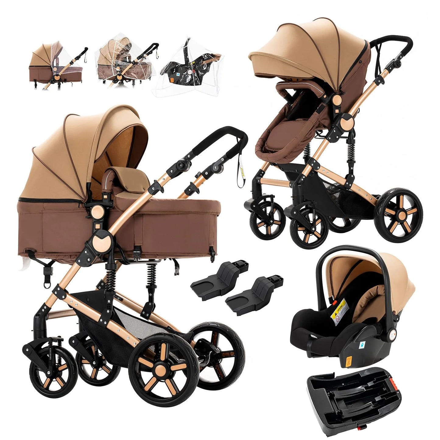 Multifunctional Stroller 3-in-1 with Car Seat and Isofix Newborn Travel System High View Pram Foldable Portable Carriage