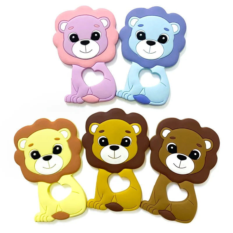 5pcs food grade silicone baby teether baby teething toy pendant bear rabbit cat dinosaur beads DIY hippo lion chew