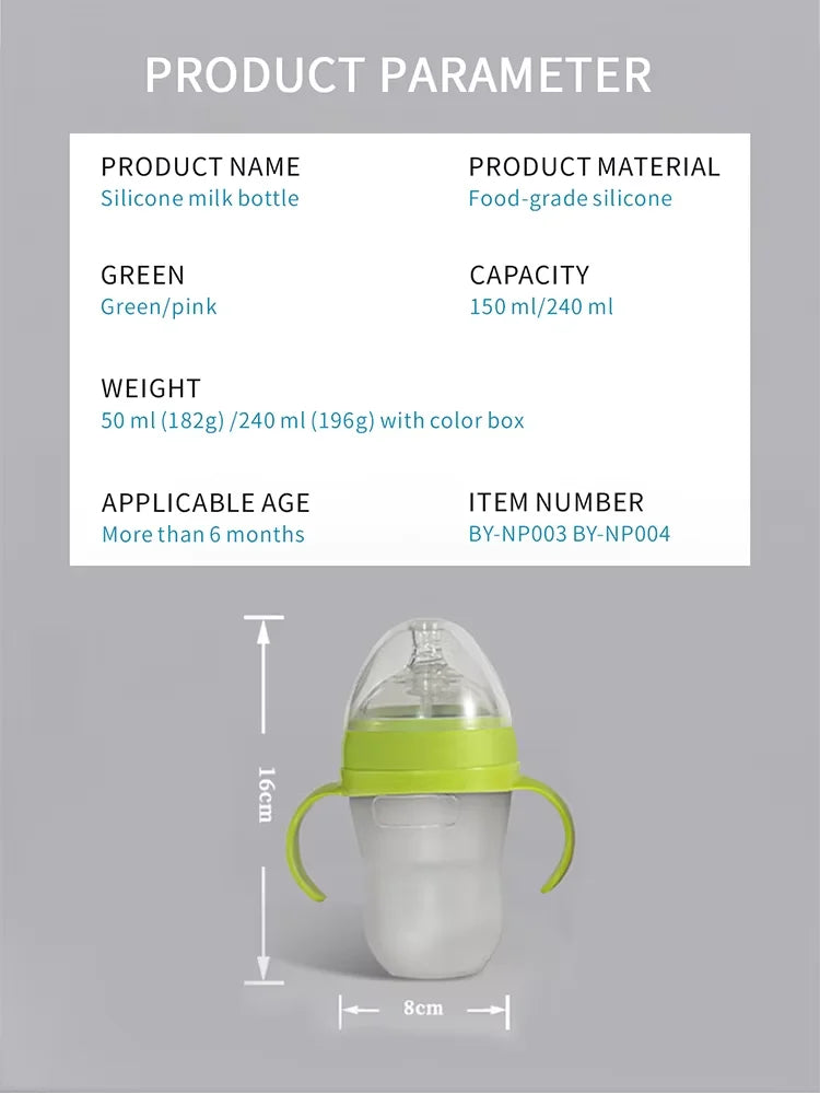 1pc Silicone Baby Bottle 150ml/240ml Soft Durable against drops Big Mouth Pacifier Head Silicone with Handle and Gravity Ball