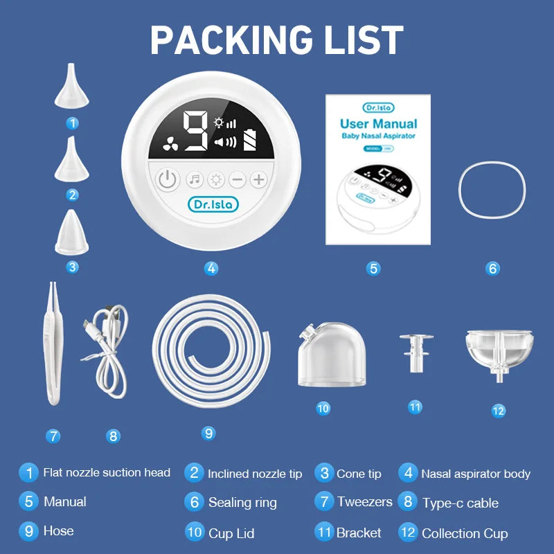 MAMIJOY  Baby Nasal Aspirator Electric Nose Cleaner with Built-In Music & Night Light Rechargeable Nose Booger Sucker for Babies