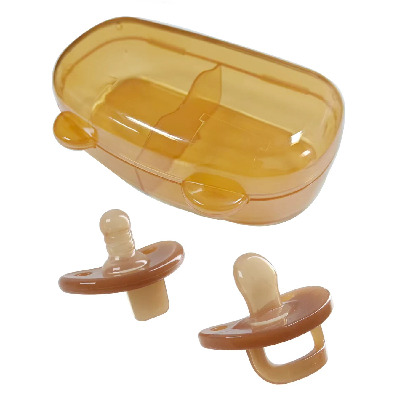 Baby Silicone Pacifier Set Day and Night with Cute Bear Storage Box Brown pure color one-piece mold pacifiers Soother Set frost