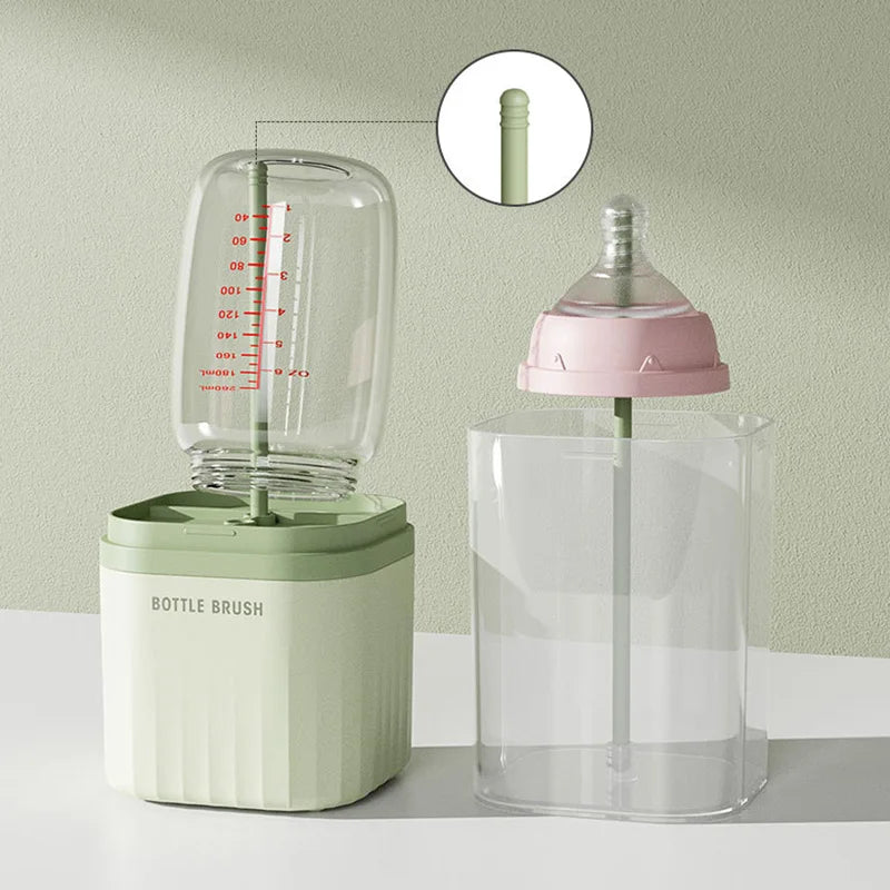 Baby Silicone Bottle Brush Portable Straight Handle Cleaning Tool Set 360° Rotating Drying Rack Combination Bottle Washing Brush
