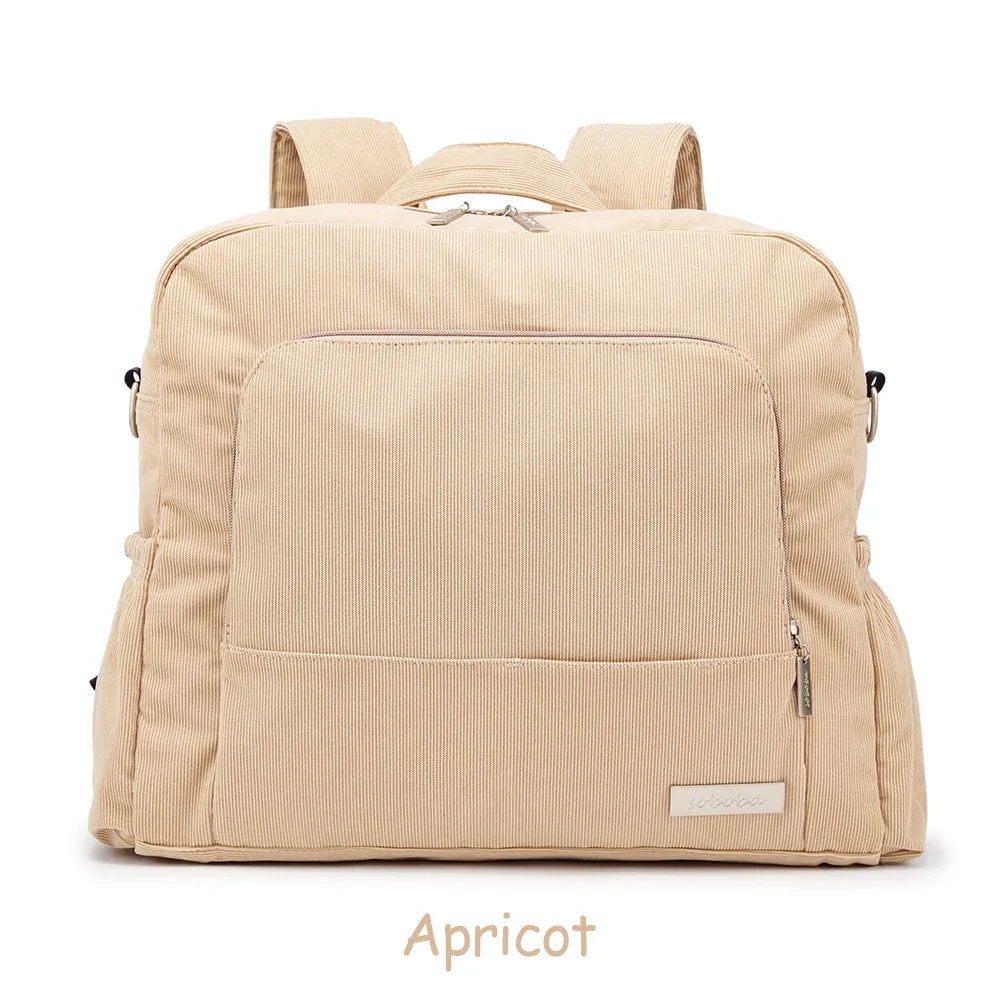 Soboba Large Capacity Diaper Backpack for Mom with Soft Corduroy Fabric and Convenient Design