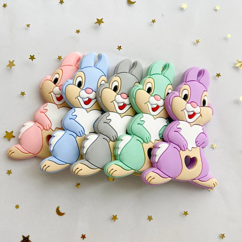 5pcs food grade silicone baby teether baby teething toy pendant bear rabbit cat dinosaur beads DIY hippo lion chew