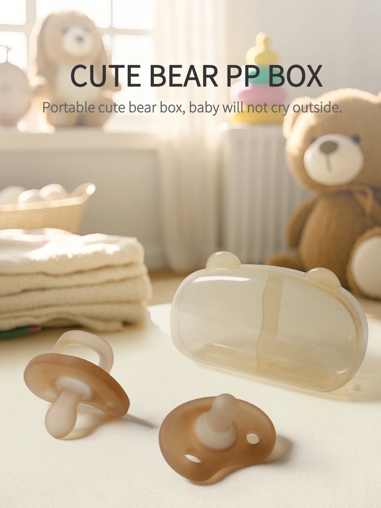 Baby Silicone Pacifier Set Day and Night with Cute Bear Storage Box Brown pure color one-piece mold pacifiers Soother Set frost