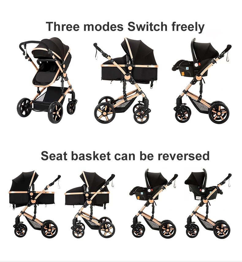 Multifunctional Stroller 3-in-1 with Car Seat and Isofix Newborn Travel System High View Pram Foldable Portable Carriage