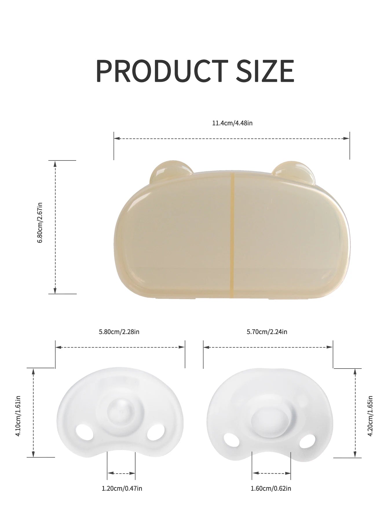 Baby Silicone Pacifier Set Day and Night with Cute Bear Storage Box Brown pure color one-piece mold pacifiers Soother Set frost