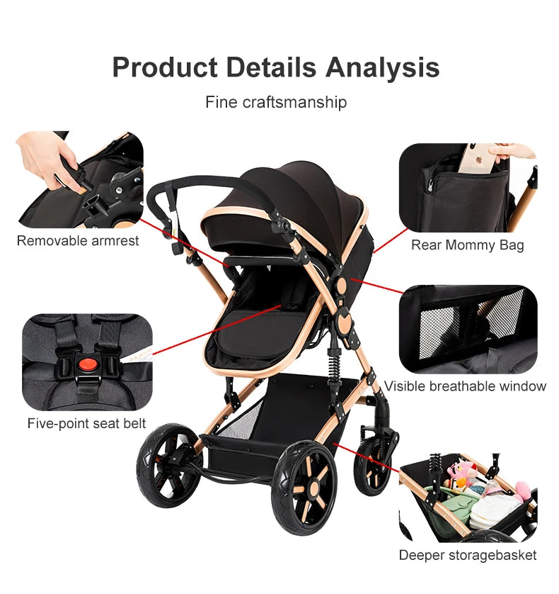 Multifunctional Stroller 3-in-1 with Car Seat and Isofix Newborn Travel System High View Pram Foldable Portable Carriage